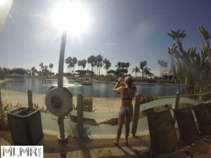Kelsey looking at the view from the pool at the Hyatt in Long Beach