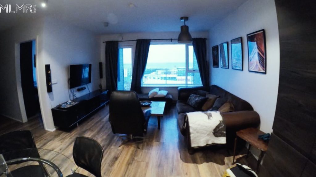 The perfect spacious living room in our Air BnB in Reykjavik