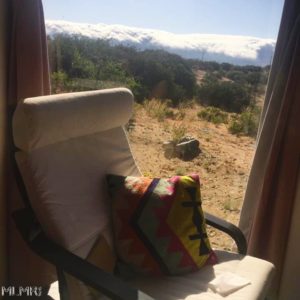 Sitting in the mountain house bedroom