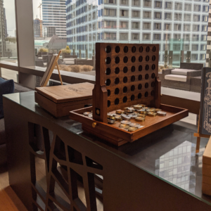 Wooden games in a finance office